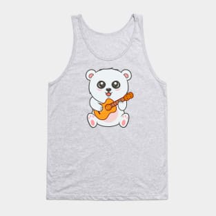 Adorable Polar Bear Playing Acoustic Guitar Cartoon Tank Top